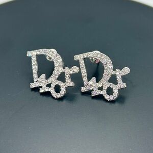 Silver Earrings with Rhinestone Accents